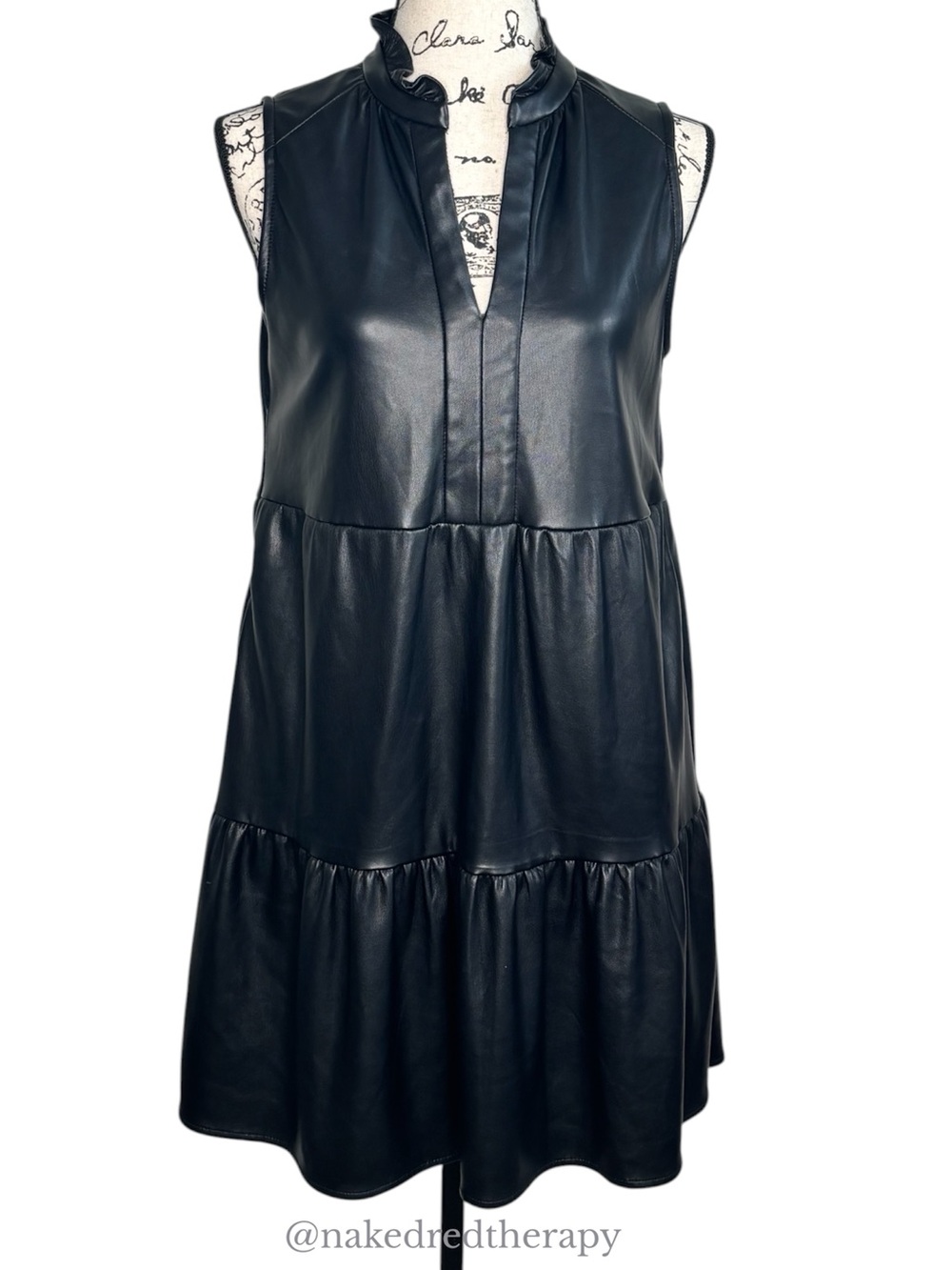 Dear John Vegan Leather Helena Tiered Mini Dress Black | Side Pockets | Women XS